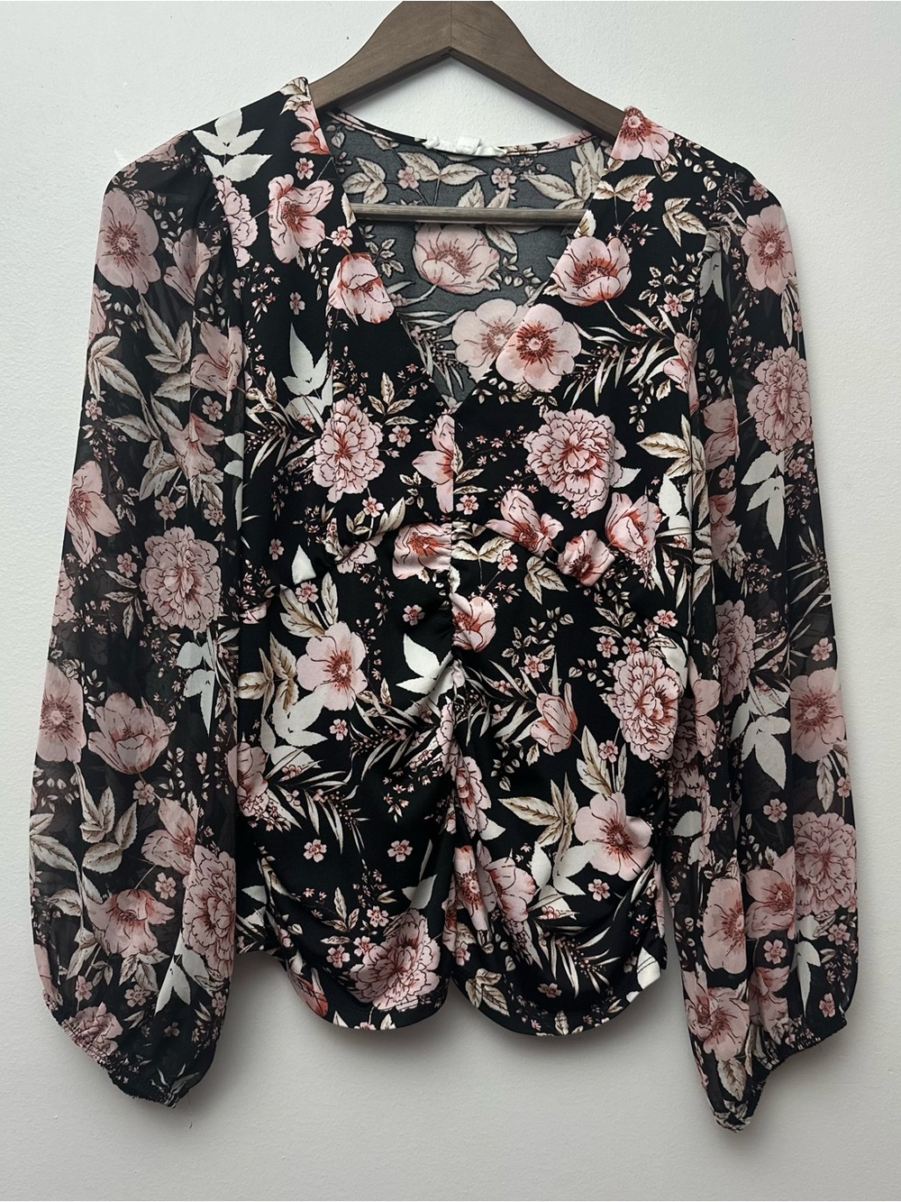 Perseption Concept Black Long Sleeve Pink Floral Size Large